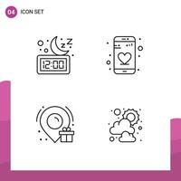 4 User Interface Line Pack of modern Signs and Symbols of clock box sleep dating sun Editable Vector Design Elements