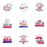 Happy fathers day 9 Blue and red typography set Vector emblems Lettering for greeting cards banners tshirt design You are the best dad Editable Vector Design Elements