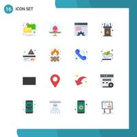 paquete de 16 signos y símbolos de colores planos modernos para medios impresos web, como datos de seminarios de alerta, aula de tribuna, paquete editable de elementos de diseño de vectores creativos
