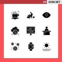 9 Universal Solid Glyphs Set for Web and Mobile Applications app cloud eye protect safe Editable Vector Design Elements