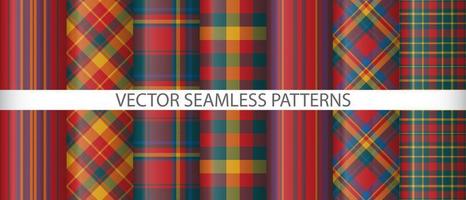 Set fabric seamless check. Texture tartan textile. Plaid vector pattern background.