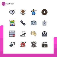 grupo universal de símbolos de icono de 16 líneas llenas de colores planos modernos de reuniones chat patrick comida donut elementos de diseño de vectores creativos editables