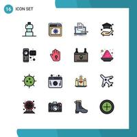 Pack of 16 creative Flat Color Filled Lines of video camcorder coding life education Editable Creative Vector Design Elements