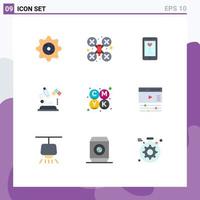 9 Thematic Vector Flat Colors and Editable Symbols of color medical app lab microscope Editable Vector Design Elements