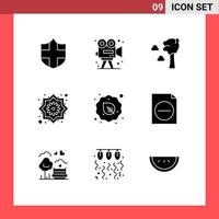 Group of 9 Modern Solid Glyphs Set for raw diet arbor pretty flower decorative Editable Vector Design Elements