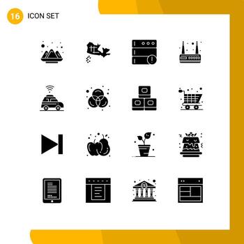 16 Universal Solid Glyphs Set for Web and Mobile Applications design map database location wifi Editable Vector Design Elements