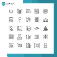 Mobile Interface Line Set of 25 Pictograms of map page reporting web support Editable Vector Design Elements