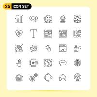 Line Pack of 25 Universal Symbols of birthday cake mother cupcake round Editable Vector Design Elements