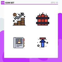 4 User Interface Filledline Flat Color Pack of modern Signs and Symbols of business book management dynamite info Editable Vector Design Elements