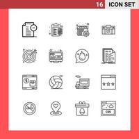 16 Universal Outlines Set for Web and Mobile Applications portfolio case payable business settings Editable Vector Design Elements