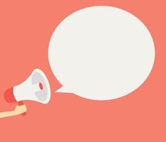 Loudspeaker megaphone with speech bubble. Advertising and promotion. Vector illustration