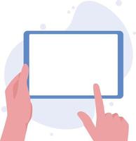 Hand holding tablet with blank screen vector illustration. tab with empty screen, mockup, app interface design elements