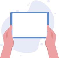 Hand holding tablet with blank screen vector illustration. tab with empty screen, mockup, app interface design elements