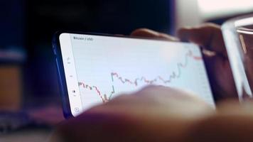 gráfico de preço de criptomoeda bitcoin na tela do celular, conceito de previsão de preço futuro de criptomoeda video