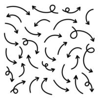 Doodle curved arrows collection. Thin sketch arrows. Hand drawn vector arrows illustrations