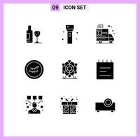 Group of 9 Modern Solid Glyphs Set for park sleep technology eye car Editable Vector Design Elements