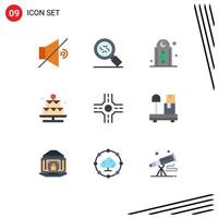 Set of 9 Modern UI Icons Symbols Signs for package crossroad islam valentine heart Editable Vector Design Elements