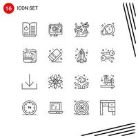 Set of 16 Vector Outlines on Grid for food drink tree burger time Editable Vector Design Elements