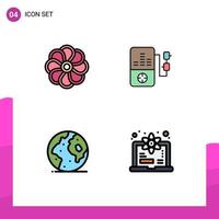 Mobile Interface Filledline Flat Color Set of 4 Pictograms of flower international spring education world Editable Vector Design Elements