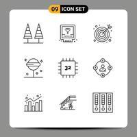 Stock Vector Icon Pack of 9 Line Signs and Symbols for computers sweet plumbing lollipop confect Editable Vector Design Elements