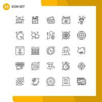 25 User Interface Line Pack of modern Signs and Symbols of light target tecket mission calendar Editable Vector Design Elements