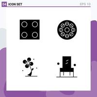 Mobile Interface Solid Glyph Set of 4 Pictograms of electro flower media video spring Editable Vector Design Elements