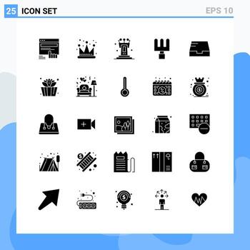 25 concepto de glifo sólido para sitios web móviles y aplicaciones cubo correo pedestal bandeja de entrada rastrillo elementos de diseño vectorial editables vector