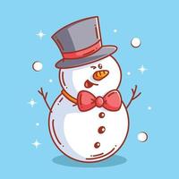 Cute snowman wearing hat and bow tie vector