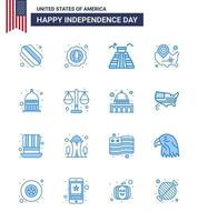 16 iconos creativos de estados unidos signos de independencia modernos y símbolos del 4 de julio de indiana wisconsin construyendo mapa de estados unidos elementos de diseño de vector de día de estados unidos editables