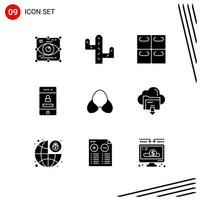 Collection of 9 Vector Icons in solid style. Pixle Perfect Glyph Symbols for Web and Mobile. Solid Icon Signs on White Background. 9 Icons.