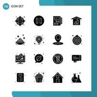 Vector Pack of 16 Glyph Symbols. Solid Style Icon Set on White Background for Web and Mobile.