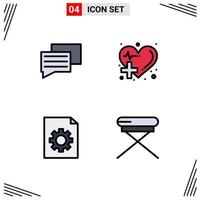 Set of 4 Modern UI Icons Symbols Signs for chat document care medical chair Editable Vector Design Elements