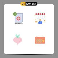 Set of 4 Vector Flat Icons on Grid for structure turnip information personal skills calendar Editable Vector Design Elements