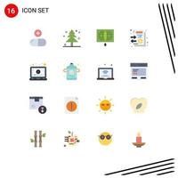 Pack of 16 creative Flat Colors of lesson stack tree files money Editable Pack of Creative Vector Design Elements