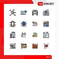 16 Thematic Vector Flat Color Filled Lines and Editable Symbols of generator emergency engineering electricity living Editable Creative Vector Design Elements