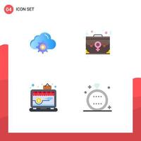 Group of 4 Flat Icons Signs and Symbols for cloud app computing employee shop Editable Vector Design Elements