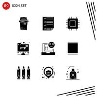 9 User Interface Solid Glyph Pack of modern Signs and Symbols of bad folder page account gadget Editable Vector Design Elements