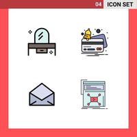 Set of 4 Modern UI Icons Symbols Signs for beauty email dresser credit message Editable Vector Design Elements