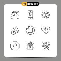 Set of 9 Modern UI Icons Symbols Signs for earth biology globe minus liquid Editable Vector Design Elements