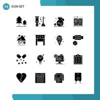 Modern Set of 16 Solid Glyphs Pictograph of hill rocks tea textbook book Editable Vector Design Elements