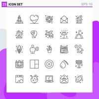 Universal Icon Symbols Group of 25 Modern Lines of birthday open science message email Editable Vector Design Elements