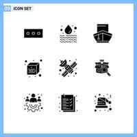 Group of 9 Solid Glyphs Signs and Symbols for telecommunication network transport media cube Editable Vector Design Elements