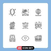 User Interface Pack of 9 Basic Outlines of web internet time global world Editable Vector Design Elements