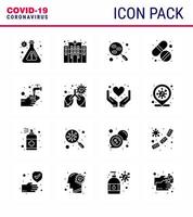 Covid19 Protection CoronaVirus Pendamic 16 Solid Glyph Black icon set such as washing hands research care pill viral coronavirus 2019nov disease Vector Design Elements