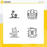Set of 4 Modern UI Icons Symbols Signs for studio aroma lamp news spa Editable Vector Design Elements