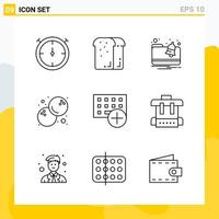 Collection of 9 Universal Line Icons. Icon Set for Web and Mobile. vector