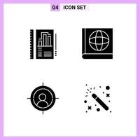 4 Icons in Solid Style. Glyph Symbols on White Background. Creative Vector Signs for Web mobile and Print.