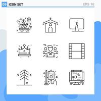 iconos de estilo moderno de 9 líneas. símbolos de contorno para uso general. signo de icono de línea creativa aislado sobre fondo blanco. Paquete de 9 iconos. vector