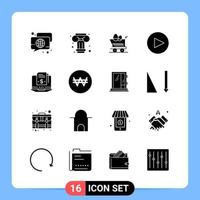 16 Solid Black Icon Pack Glyph Symbols for Mobile Apps isolated on white background. 16 Icons Set. vector