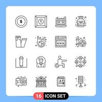 16 Line Black Icon Pack Outline Symbols for Mobile Apps isolated on white background. 16 Icons Set. vector